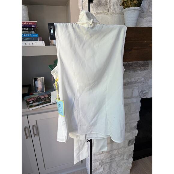 CeCe Women's White Button-Down Collared Tie Neck Blouse Size XXS - Picture 3 of 5